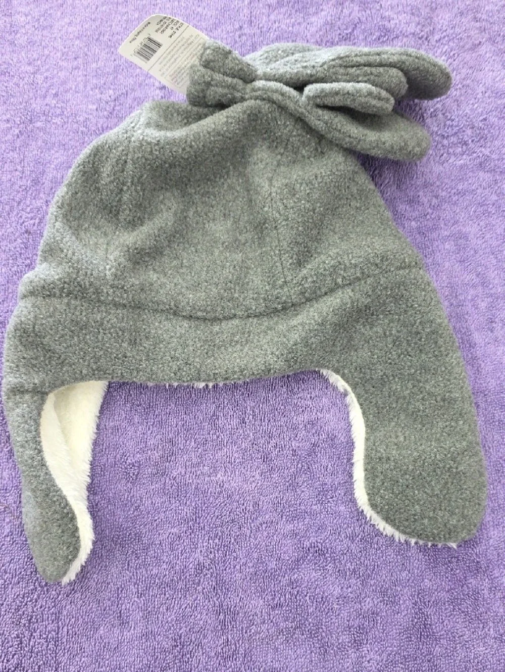 NWT Hudson Baby Cozy Kids Gray Fleece Trapper Hat with Cream Faux Fur Lining